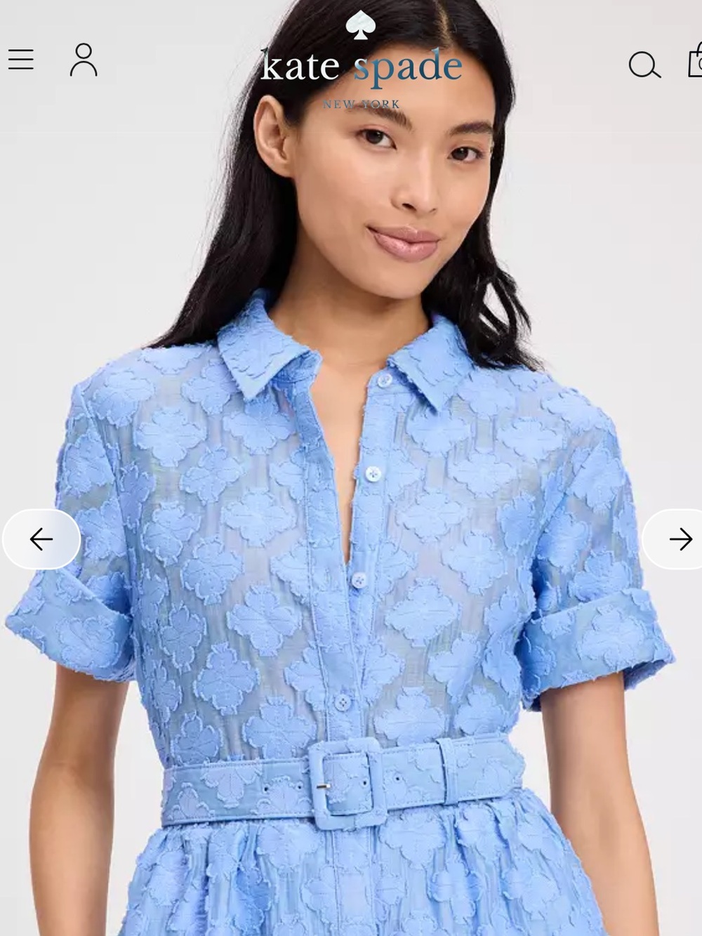 Kate Spade Light Blue Short-Sleeve Belted Midi Shirt Dress - Picture 3 of 5